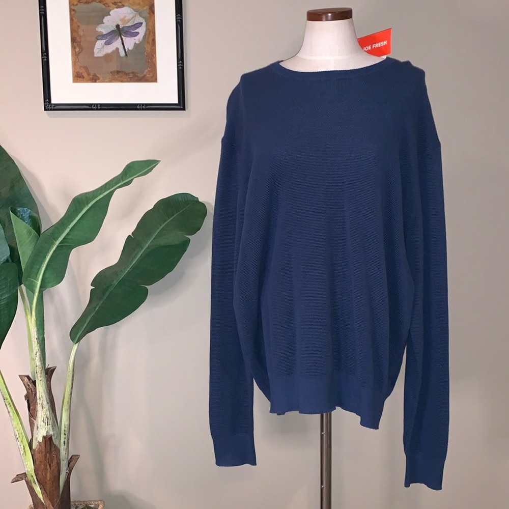 NWT Joe Fresh Waffle Knit Crew Neck Sweater, Slate Blue, 100% Cotton, Size XL